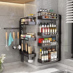 Rotating Kitchen Spice Rack Wall-Mounted Corner Spice Storage Rack Multi-Functional Multi-Tier Storage Rack