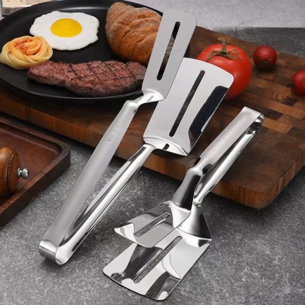 304 Stainless Steel Spatula and Tongs Combination Set for Frying Fish, Steaks, and Barbecuing (PACK OF 2) - Image 2