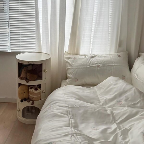 Cream-colored storage cabinet, eco-friendly bedside cabinet, no assembly required, round bedroom cabinet, storage rack, popular Instagram storage cabinet - Image 3