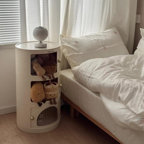 Cream-colored storage cabinet, eco-friendly bedside cabinet, no assembly required, round bedroom cabinet, storage rack, popular Instagram storage cabinet - Image 4