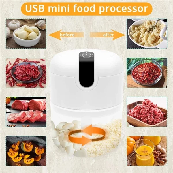 250ml Garlic Chopper Kitchen Electric Food Crusher Mini Blender Grinder Garlic Blender Processors - Image 5