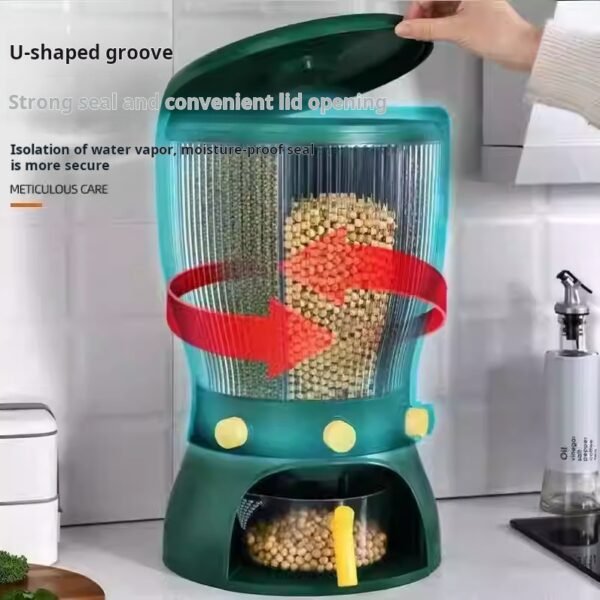 Insect-proof, moisture-proof, sealed, thickened rice container with rotating dividers for storing various grains and cereals at home. - Image 2