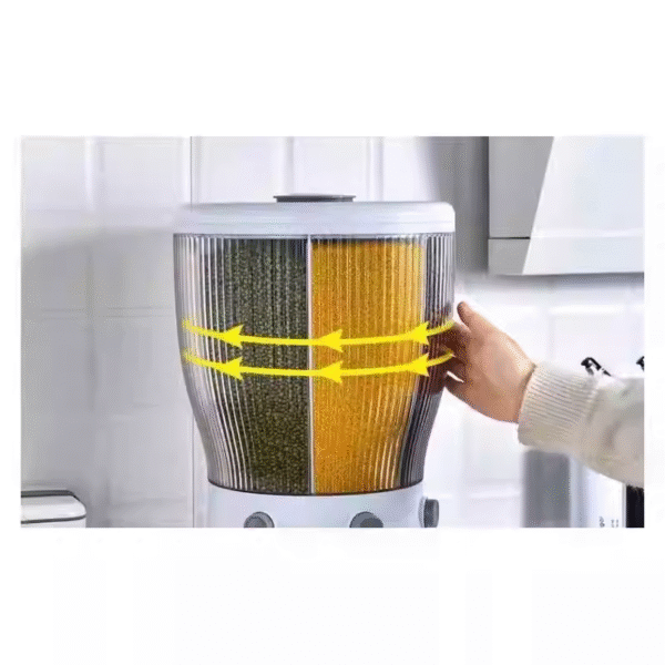 Insect-proof, moisture-proof, sealed, thickened rice container with rotating dividers for storing various grains and cereals at home. - Image 4